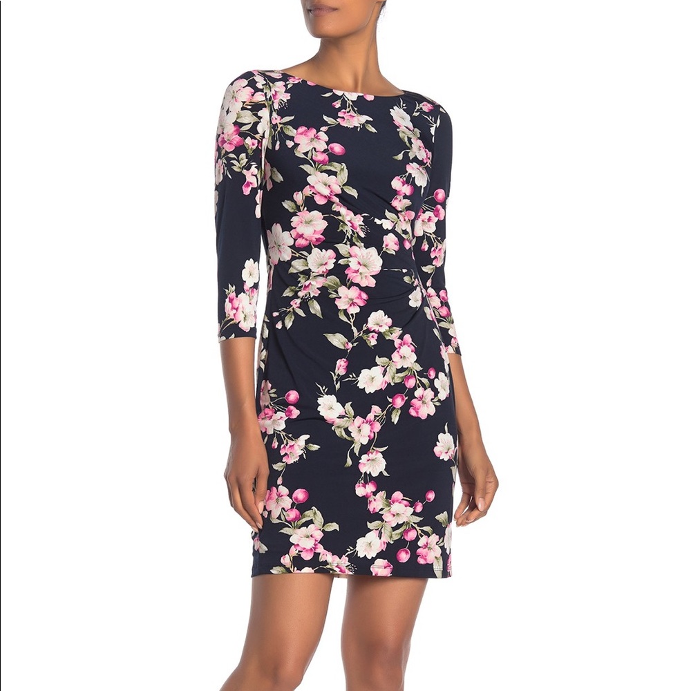 Eliza J floral side tuck sheath dress